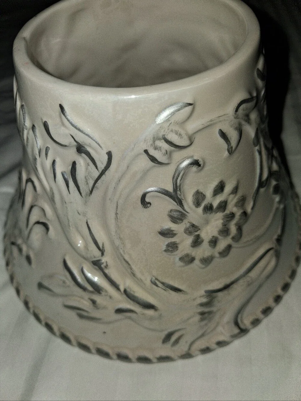 Yankee Candle Tassle Rope Candle Shade And Plate - Cream Floral White - Picture 3 of 8